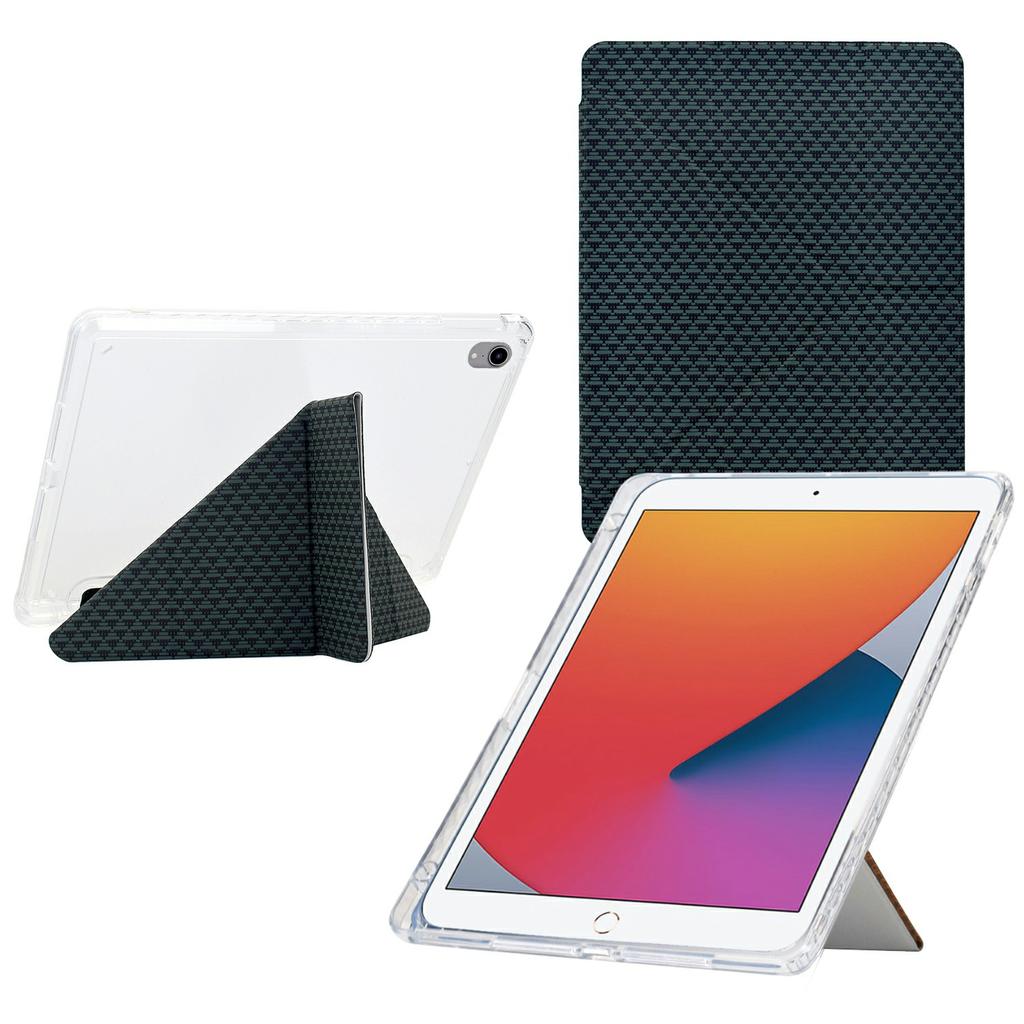 Tablet Case For iPad 10.2 (2020)/(2019)/Air 10.5 inch (2019),Y-Fold Stand Pyramid-Patterned Leather+Clear Acrylic Cover