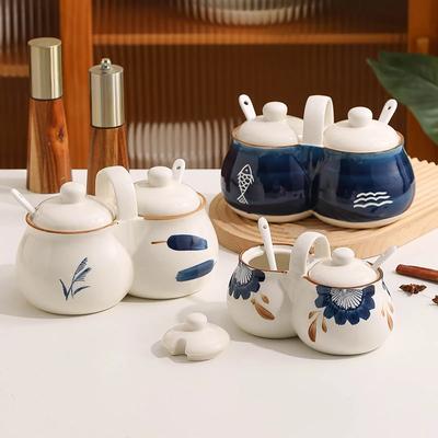 Керамическая банка для приправ 2 в 1, банка для соуса, соль, перец, зерновой распределитель, кухонная керамическая коробка для приправ, дом