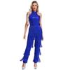 Women Sleeveless Jazz Costume Flowy Tassel Rompers Performance Dancewear Fringe Jumpsuit Tango Cha-Cha Samba Dancing Party Dress