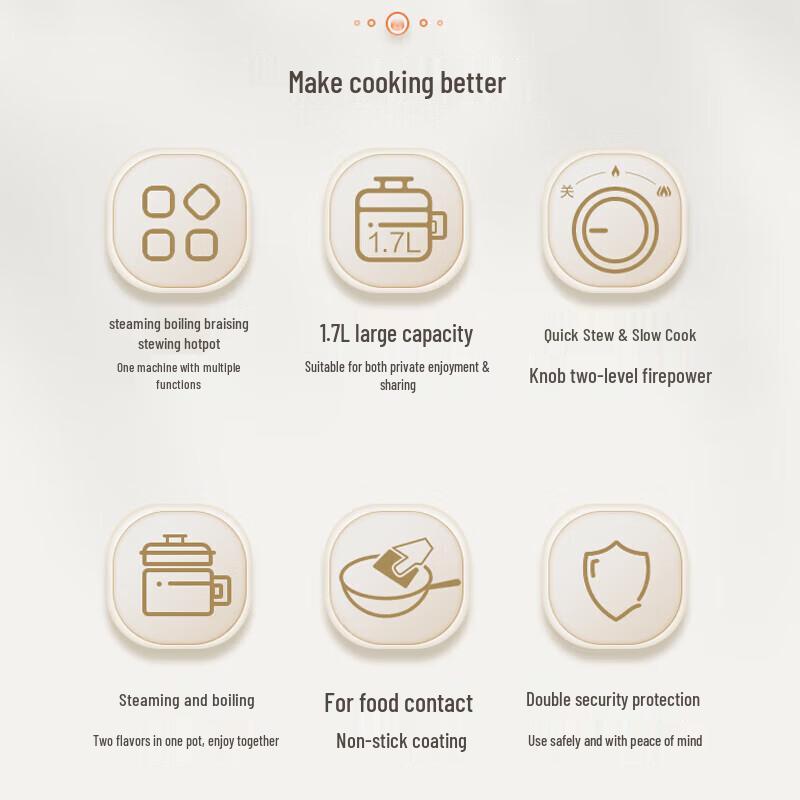 Supor 1.7L Multi-function Electric Cooking Pot with Steamer CN plug (adapter included)