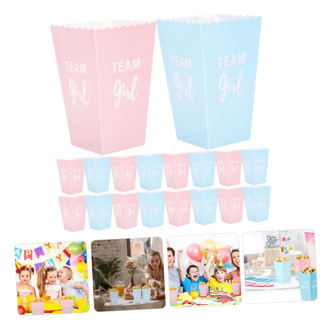 Набор из 20 бумажных коробочек для попкорна для гендерной вечеринки, розовые и синие, для сладостей, угощений, для девочки, мальчика, на вечеринку по раскрытию пола, принадлежности для декора(синий, )