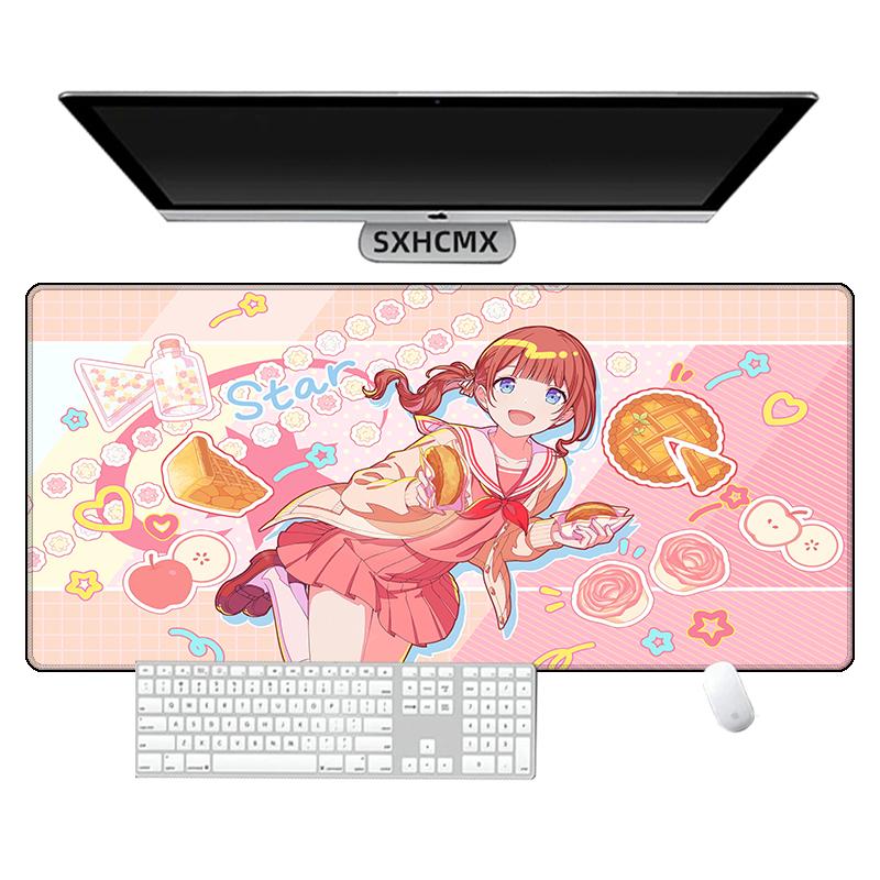Cute Purple Long Hair Anime Girl Mouse Pad Waterproof NonSlip Sweet Kawaii Large Gaming Desk Mat Cartoon Office Pad