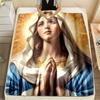 1PC Woman praying with halo Print Blanket Warm Soft Fluffy Kids and Adult Sofa Bed Throw Blanket Outdoor Travel Camping RV