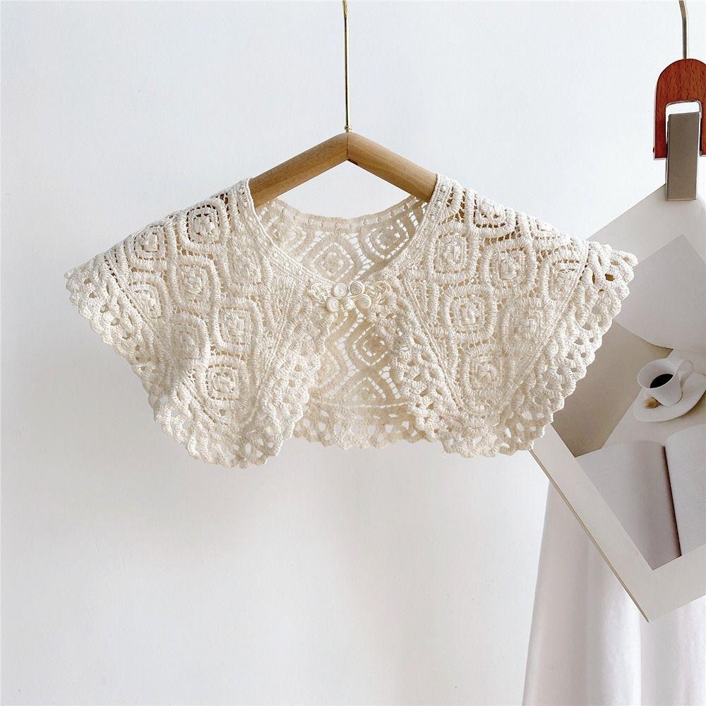 Elegant Cape Lace Fake Collar Hollow Out Cloak Knitted Shawl Korean Style Wraps Crochet Flower Scarves Scarf Accessories