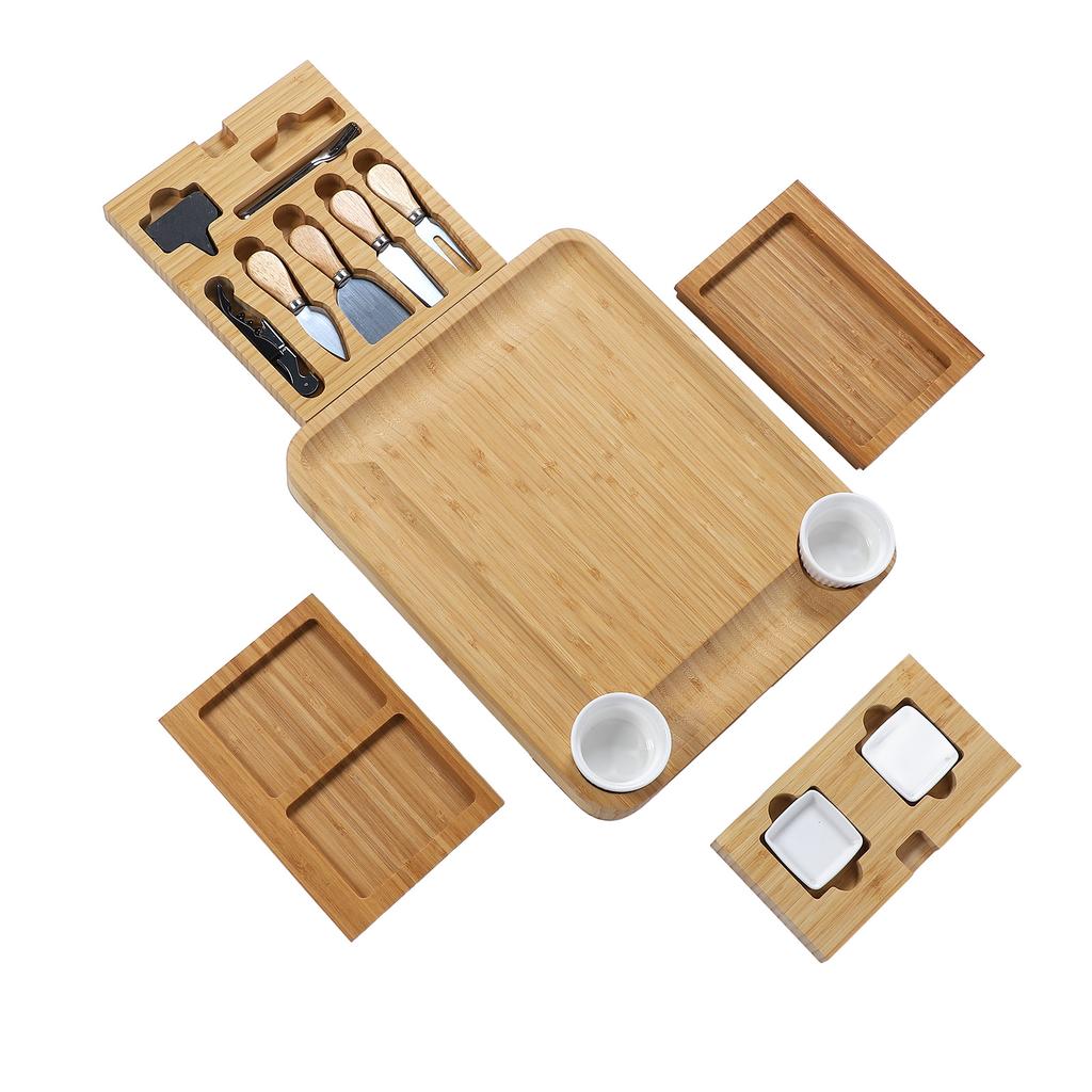 Набор досок для подачи колбасных изделий Bambusoideae, сервировочное блюдо, поднос для сыра с 4 ящиками для дня рождения, свадьбы