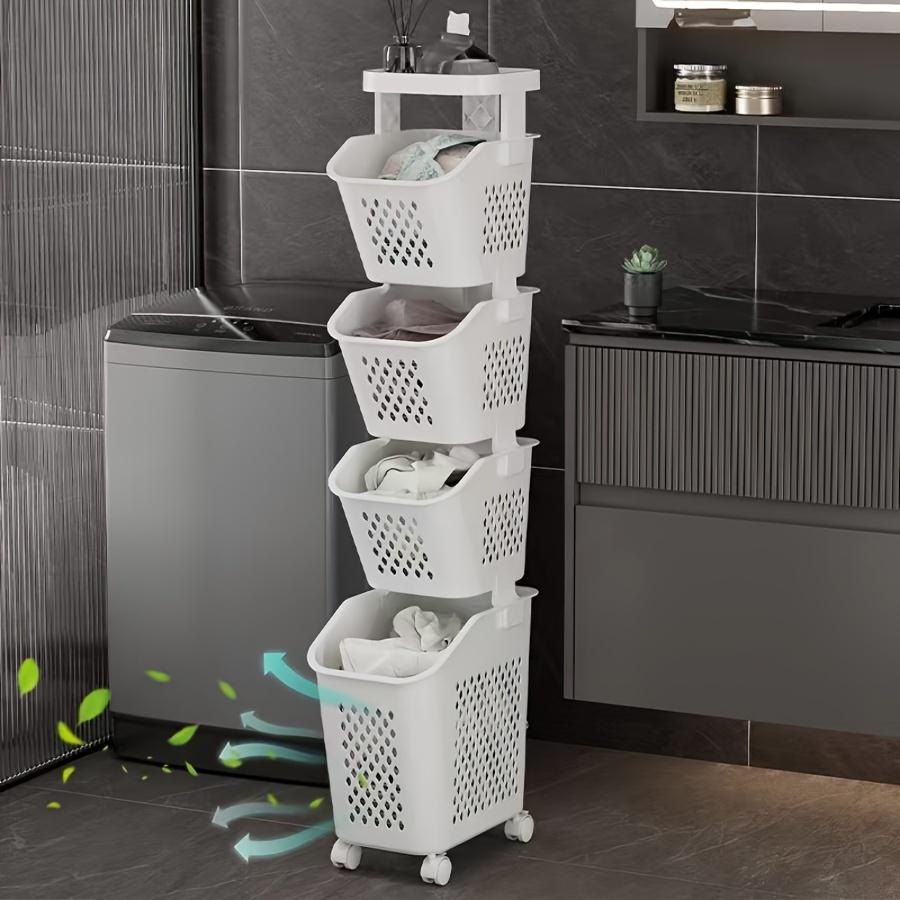 Бытовая корзина для белья со шкивом. Товары для организации дома и хранения вещей в ванной комнате. Корзина для хранения грязной одежды с легкой мобильностью.