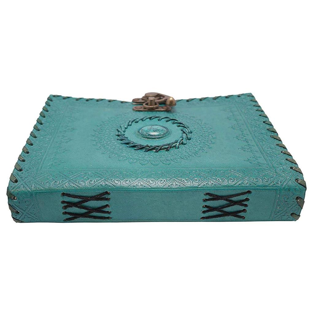 Кожаный журнальный дневник Винтажный дневник путешествий Блокнот ручной работы с металлическим замком. Синий 7 х 5 дюймов.