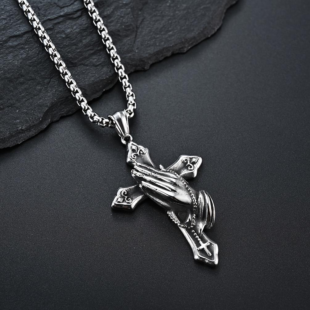 For Faithful Individuals Praying Hand 1PC Stainless Steel Stylish Daily Accessory Necklace Personalized with Cross Charm  Accessories