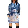Women's Christmas Print Long-Sleeved Hooded Pocket Pullover Dress