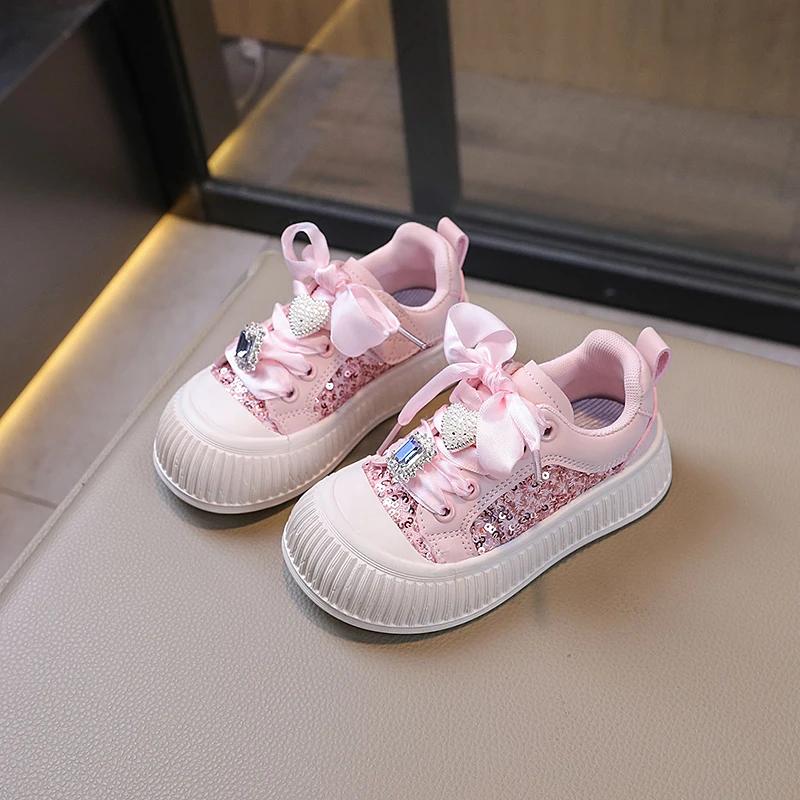 Children's Shoe for Girl Sequins Elegant Princess Causal Shoes Spring Autumn Fashion Kids Walking Sneakers Soft Bottom Versatile