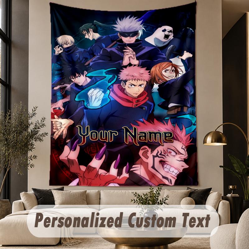 Custom Text Printed Tapestry Jujutsu Kaisen Pattern Large Wall Hanging Indoor Room Decor