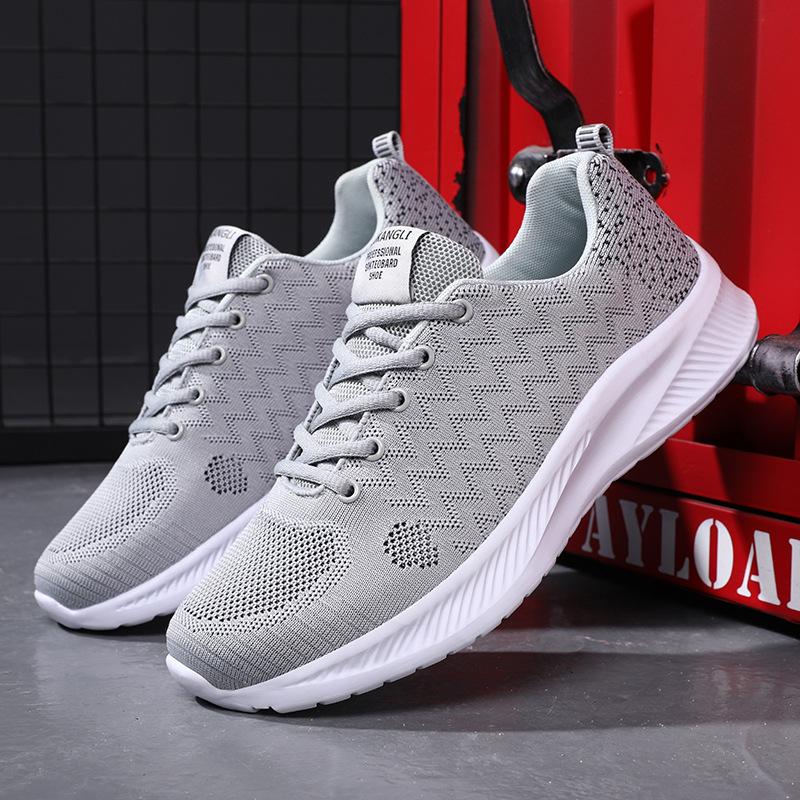 Flying woven breathable mesh shoes casual sports shoes men's light and comfortable versatile round head low-top lace-up running shoes
