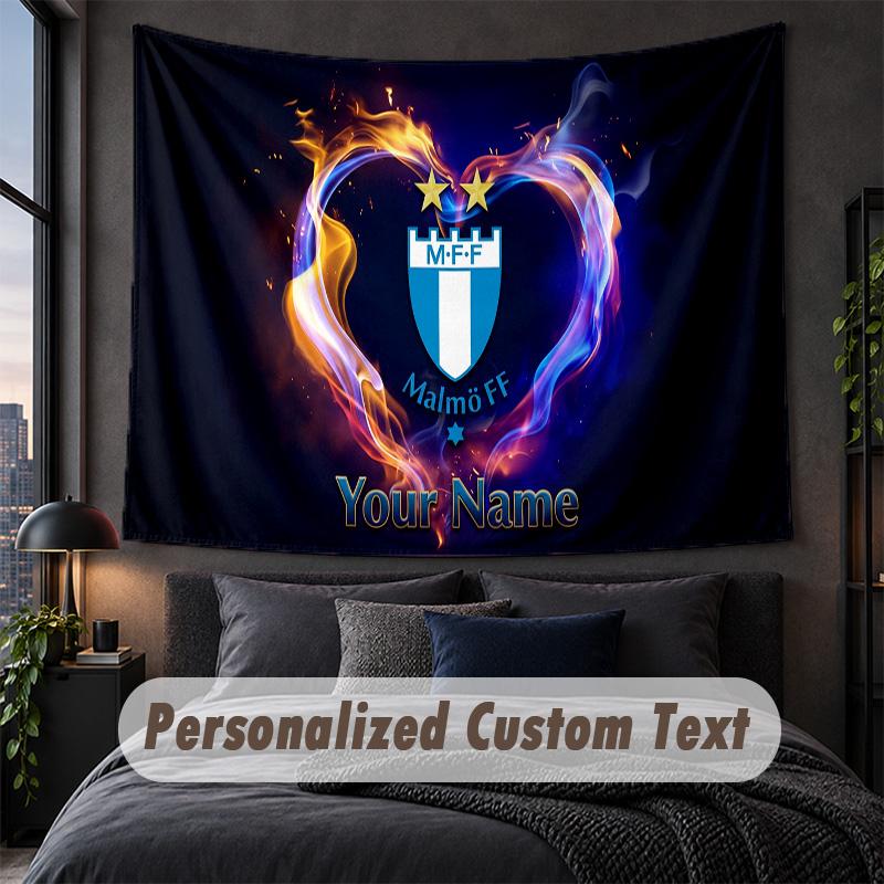 Custom Name Text Tapestry,Malmö FF Decorative Wall Hanging, Background Tapestry For Home Bedroom