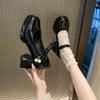Fashion New Sweet Bowknot Strap Buckle High Heels Mary Jane Shoes Women Fashion Platform Pumps Woman French Square Toe Party Pumps