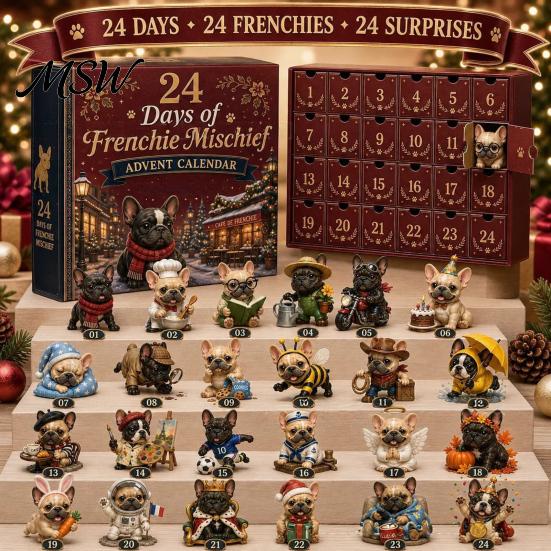 Advent Calendar for Kids Adults French Bulldog Calendar, 24-Day Christmas Countdown Acrylic Ornament, Collectible Holiday Decor Dog Owners Figurine