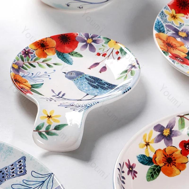 Креативные расписанные вручную керамические тарелки, роскошные ресторанные тарелки для салатов, стейков, домашняя вкусная паста, обеденная тарелка, нежные миски для рамена