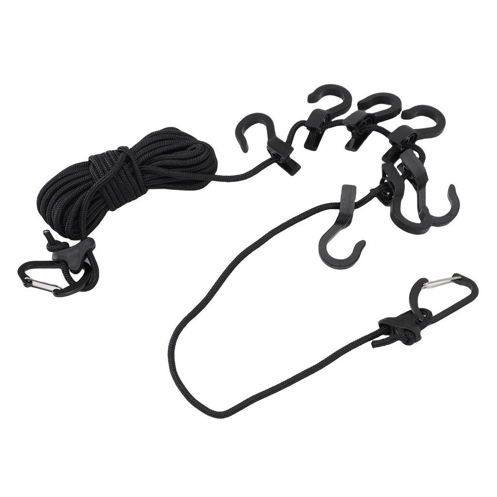 Portable Travel Clothesline 16.4ft Length Clothes Drying Rope Windproof 5m Clothesline with Hooks for Outdoor Camping