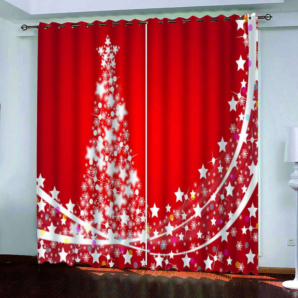Christmas Decoration Golden Bell Polyester Window Curtains Luxury Curtains for Living Room Drape All for Kitchen and Home