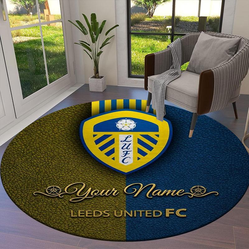 Круглый ковер с индивидуальным именем Leeds United, Ковер для гостиной, спальни, дивана, игровой комнаты, Нескользящий коврик для пола