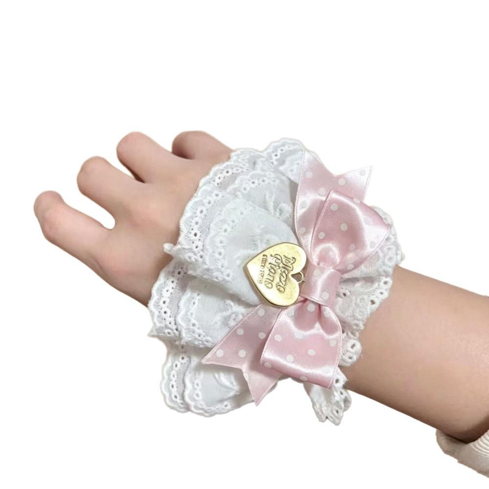 1PC Bowknot Cosplay Wristband Ruffled Lace Gothic Style Bracelet New Fake Sleeve Gloves For Women
