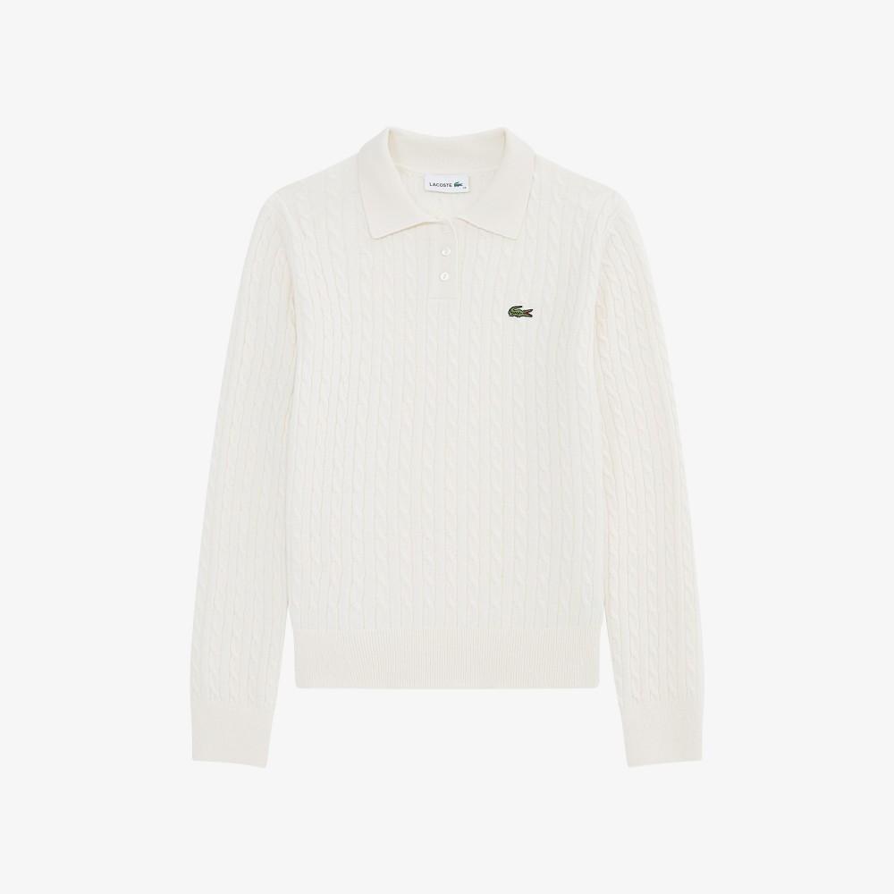 [lacoste] Women's Cable Long Sleeve Polo Sweater AF207E-55NXFJ