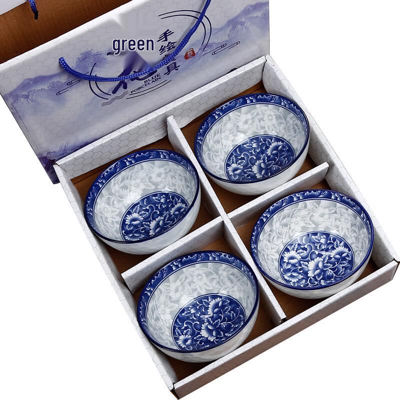 Китайский фарфоровый обеденный сервиз из 6 пиал в сине-белой росписи