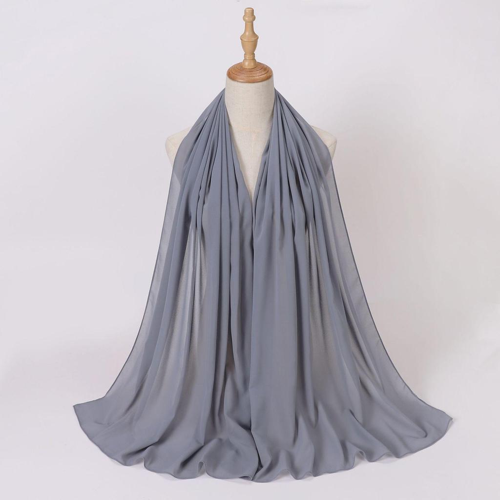 Этнический шифоновый хиджаб-шарф с жемчугом - Однотонный, Длинный стиль для Ближнего Востока и Африки