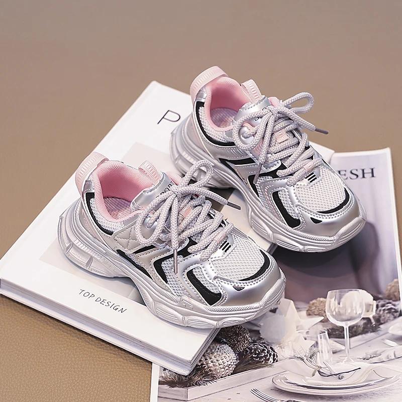 Boys Girls Running Shoes Fashion Versatile Kids Sneakers Mesh Breathable 2024 New Fashion Children Sports Shoes Thick Soft Sole