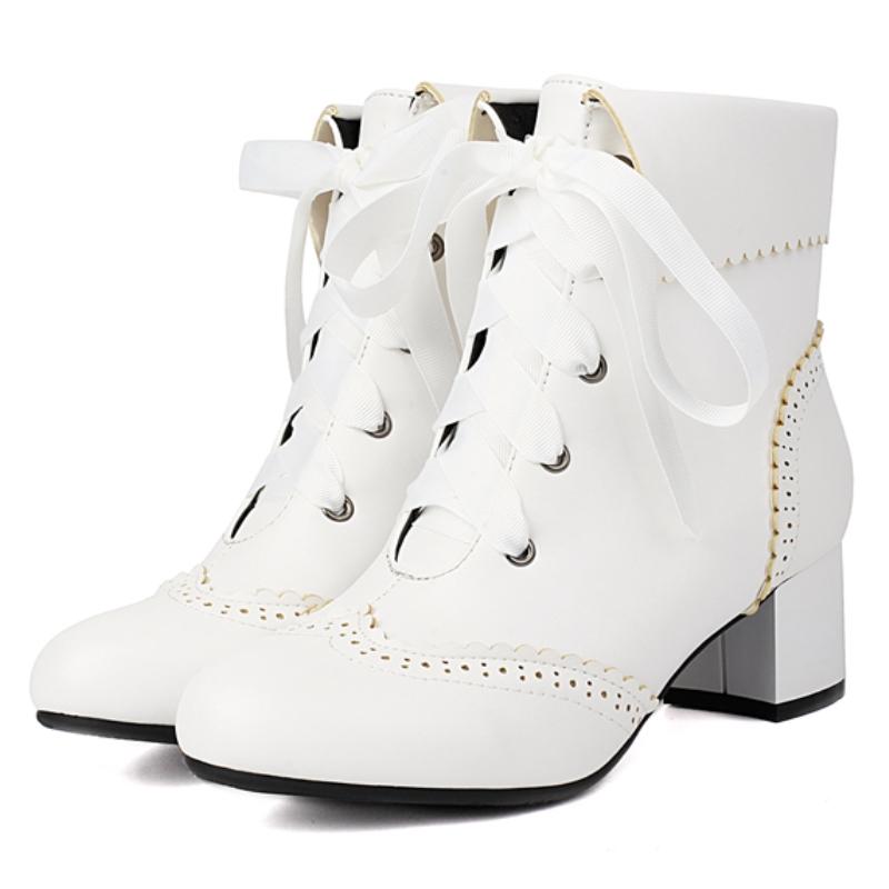 Белые ботильоны для женщин Лолиты Осень Зима 2024 Черные Розовые Короткие Ботинки Низкий Каблук Обувь Обувь Девушки Водонепроницаемые