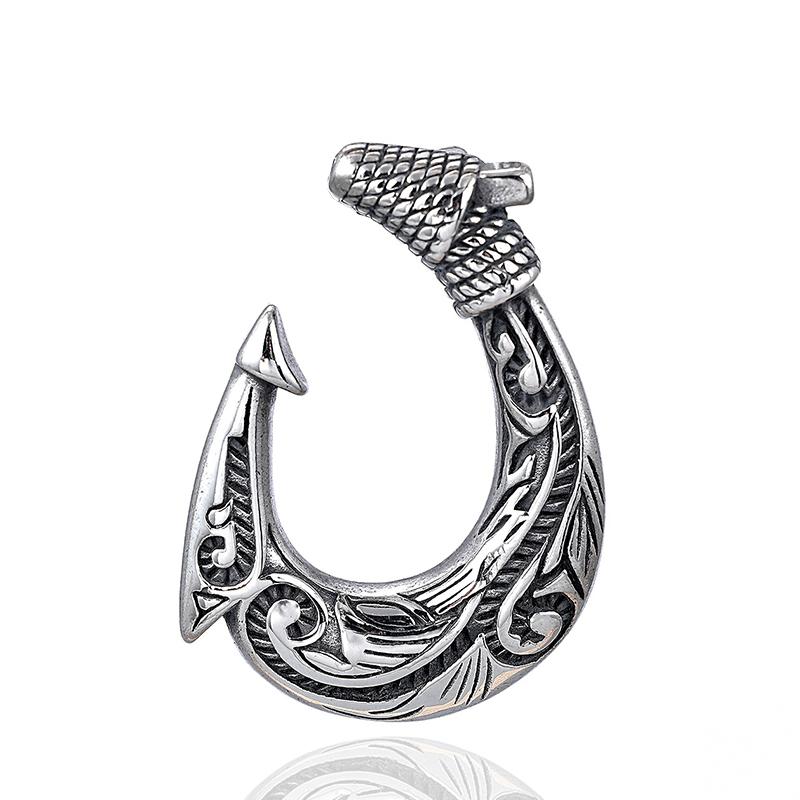 Vintage Men's Fish Hook Pendant Popular Charm Stainless Steel Viking Necklaces for Women Punk Hip Hop Party Jewelry Accessories