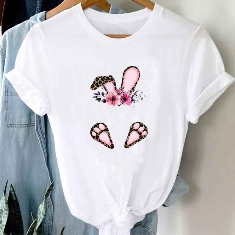(Asian Size) Tee Top Fashion Love Letter Watercolor Flower T Shirt Women Print Lady Female Clothing Casual Short Sleeve Graphic T-shirt