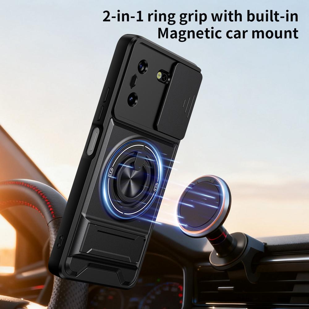 KEYSION Magnetic Phone Case for TECNO Pova 5 5 Pro 5G Slide Camera Lens Protection Upright Kickstand Ring Shockproof Back Cover