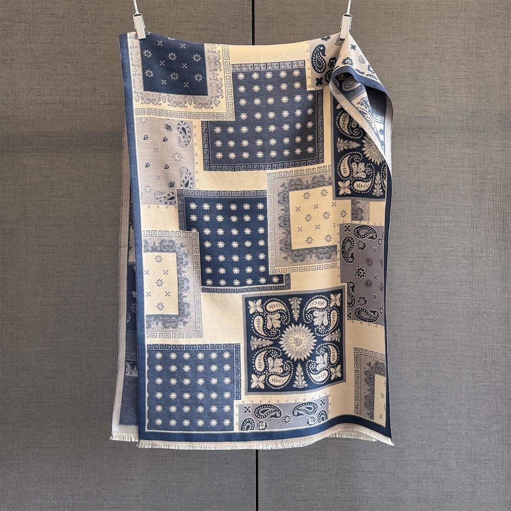 Winter Warmer Scarf For Women Elegant Thickened Tassel Pashmina Shawl Floral Faux Cashmere Warps Autumn Blanket For Daily Wear