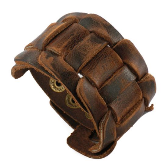 Retro Weave Faux Leather Wristband Snaps Fastener Bracelet Men's Jewelry Gift