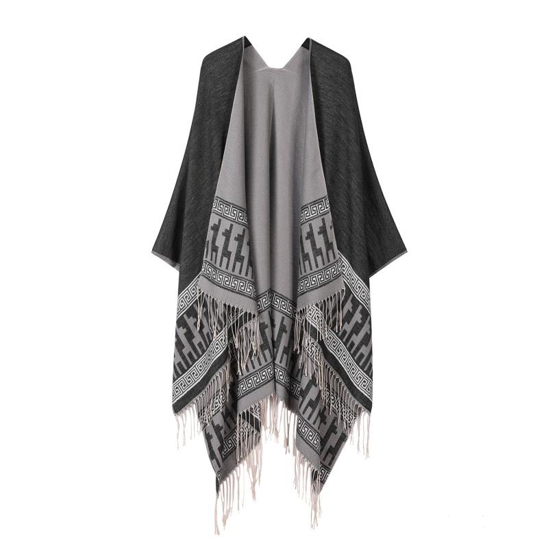 Women Men Knit Shawl Horse Print Fringe Scarf Warm Cape Travel