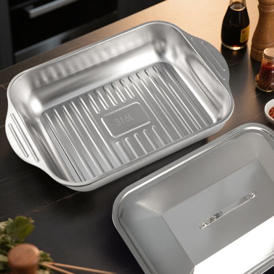 Stainless Steel Roasting Pan with Lid And Handle Heavy Duty