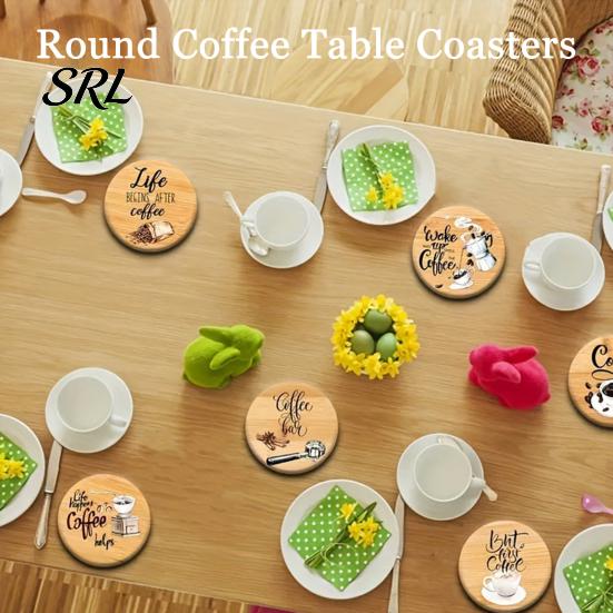 Heat Resistant Table Mat 6Pcs Wood Coasters for Drinks, Drink Mat, Anti-slip Round Eco Friendly Tableware Accessories Mats Dining Room, Coffee