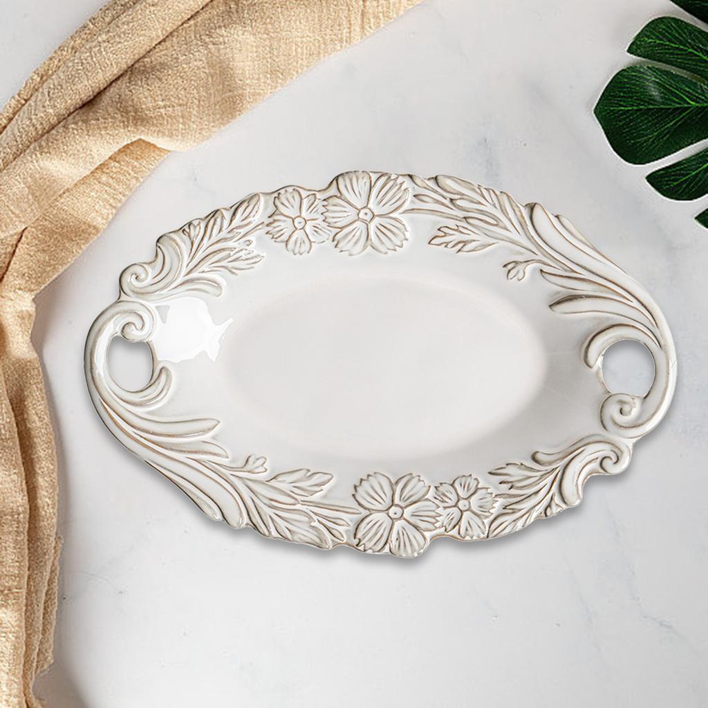 Vintage Relief Palace Style Tableware Ceramic Dinner Plate Ceramic Plate Vintage Style Decoration European Dessert Shallow Dish