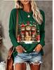 Women Long Sleeve T‑Shirt Christmas Three Cats With Hat Scarf Gift Snowflake Print Crew Neck Casual Tops