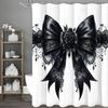 Black Bow Floral Shower Curtain, Bathroom Decorative Shower Curtain, Waterproof Shower Curtain with Hooks