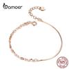 BAMOER Basic Rose Gold Color Silver Bracelet Cable Box Chain Lobster Lock Bracelets Sterling Silver