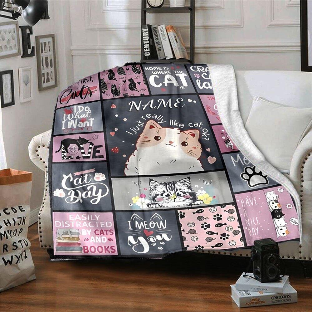 Cats And Quotes Multipurpose Customizable Blanket Personalized Name Soft Warm Cozy For Sofa Couch Office Bed Picnics Ideal For All Seasons Modern
