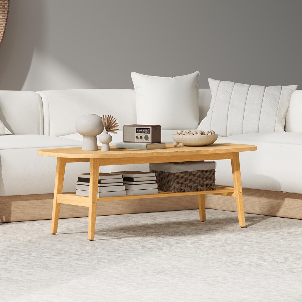 Coffee Table Living Room Table with Shelf, Coffee Table for Living Room, Bedroom, 120 x 60 x 42 cm, Natural Wood