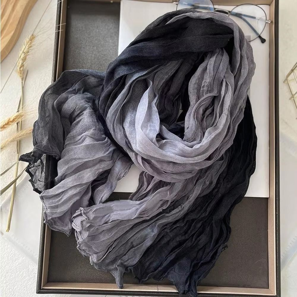 Bohemian Women's Long Pleated Shawl Warm Windproof Gradient Texture Scarf Lightweight Gradient Color Bandana Shawl Wraps