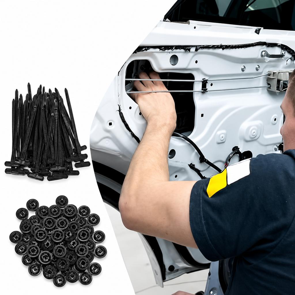 Car cable ties, clips, pins, mounting clips for covers, 200 pcs