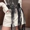 American Punk Style Tassel Leather Belt Metal Rivet Decoration Wide Waist Belt