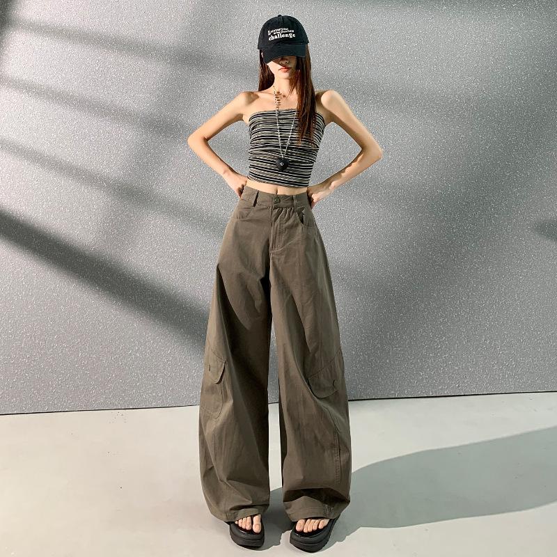 Women's pants yellow summer loose casual wide-leg pants daily simple commute drape fashion trend versatile temperament