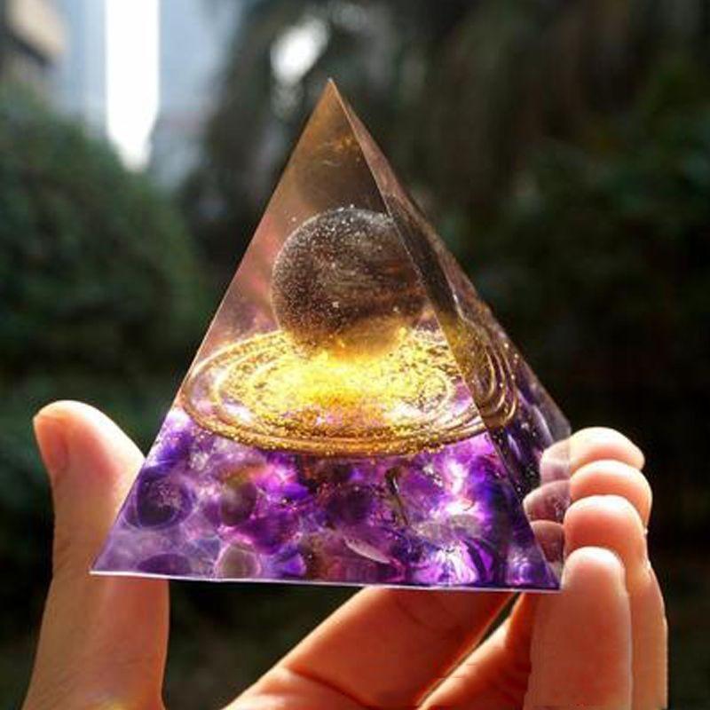 Orgonite Chakra Energy Pyramid Amethyst Crystal Home Decor Meditation Ornament Craft Gift