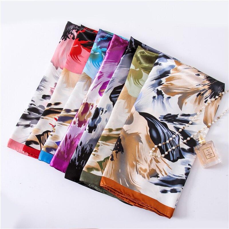 Новый шелковый шарф с принтом, большой хиджаб, модный женский квадратный шарф, повязка на голову для женщин, бандана, женский головной платок, новинка лета