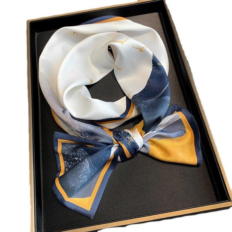 2021 модный шелковый шарф с цветочным принтом, женские длинные шарфы с тонкой шеей, офисная женская шаль, банданы, женская сумка, шарфы для волос, носовой платок